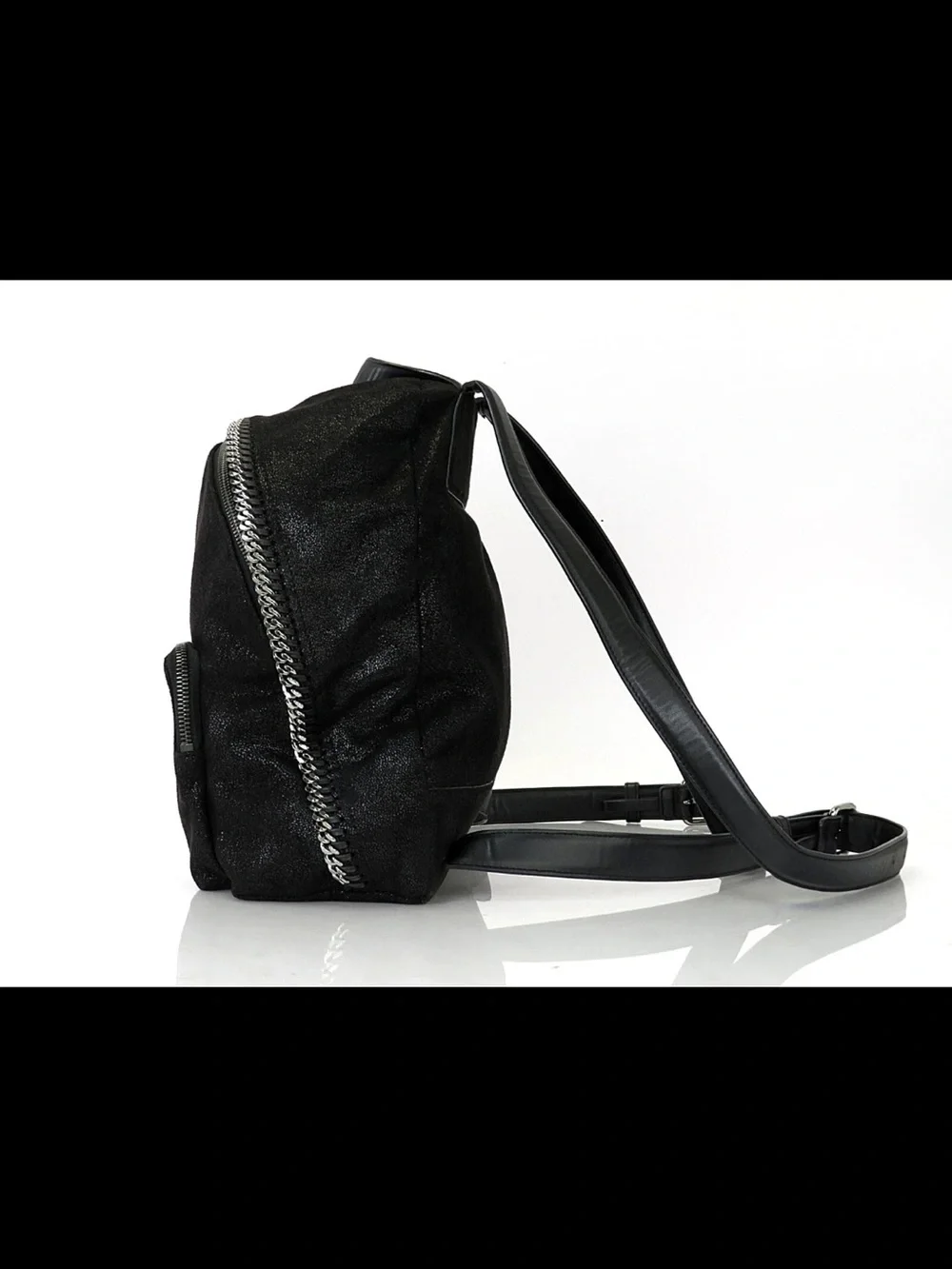 Stella McCartney Black Suede Backpack with Silver Chain Trim